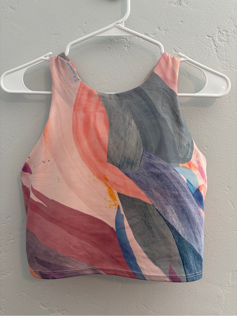 Athleta Abstract Watercolor Crop Tank Top - Pink Multi